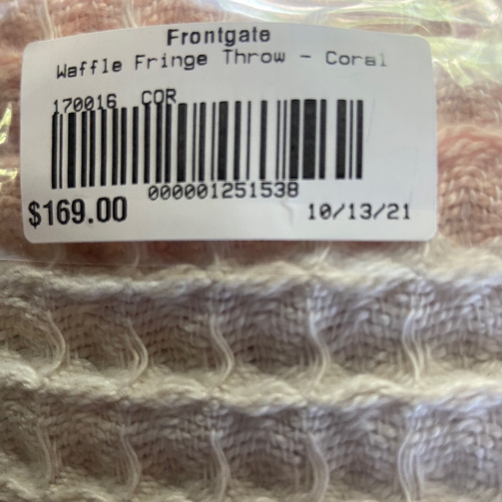 Frontgate coral waffle fringe throw - Picture 3 of 4